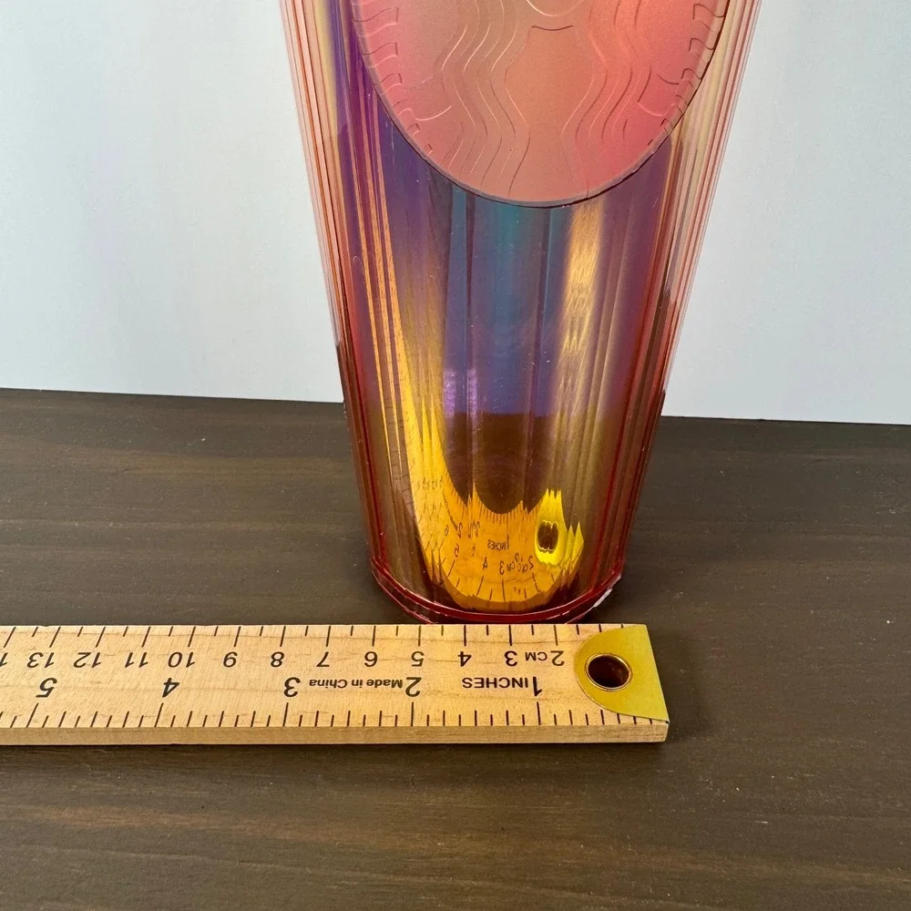 Starbucks Iridescent Sunset Orange Pleated Venti Tumbler 24oz Cold Cup Plastic